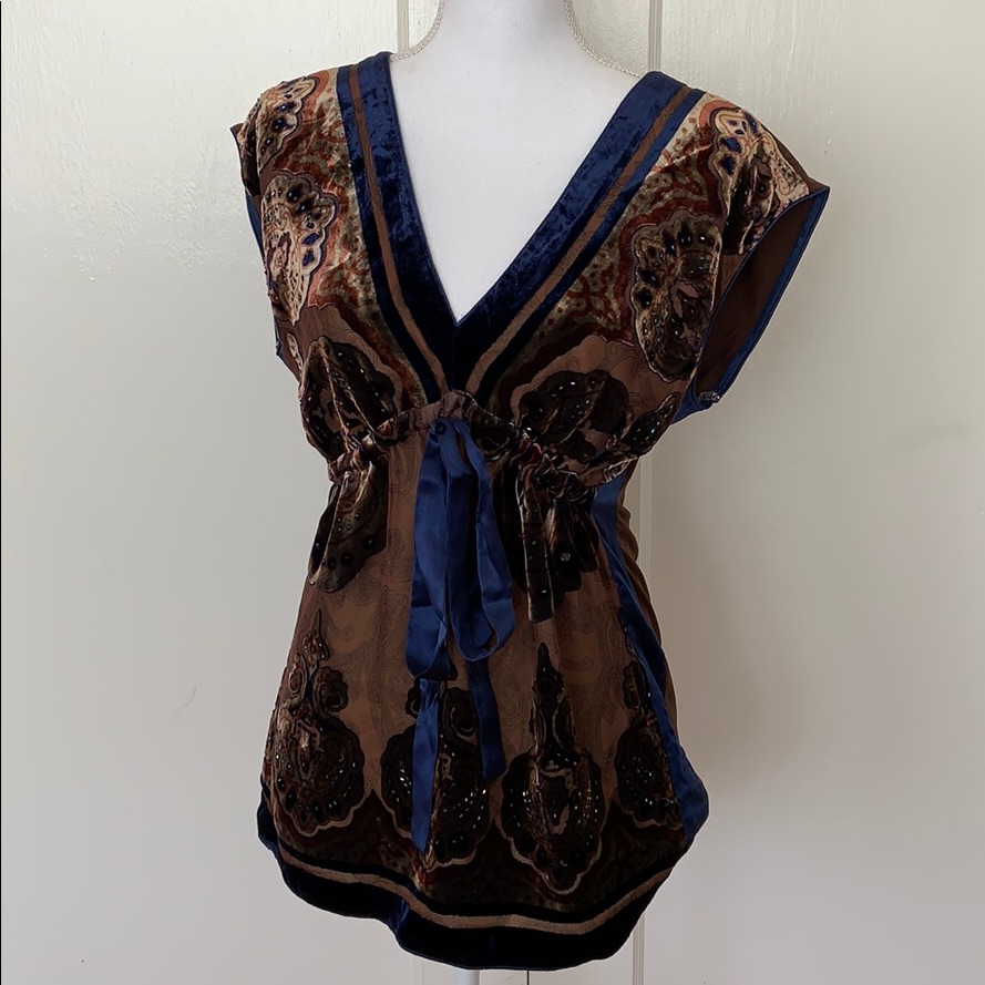 Hale Bob Beautiful Velvet And Silk Beaded Blouse